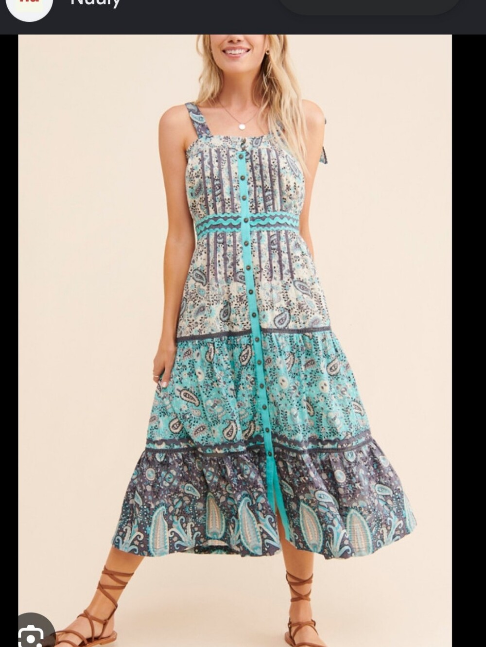 Forever That Girl Boho Tiered Paisley Maxi Dress in Turquoise XL Guc